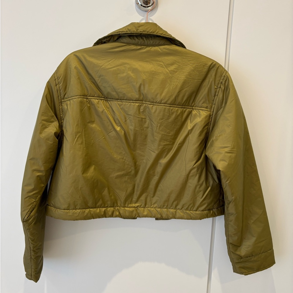 ONLY Olive Green Cropped Puffer Jacket | Lightweight Quilted Snap Front | Size M - Picture 5 of 8
